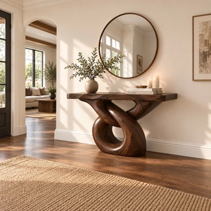 Table d'entrée en bois massif, table murale décorative pour l'entrée, sculptée à la main - Product Image 5