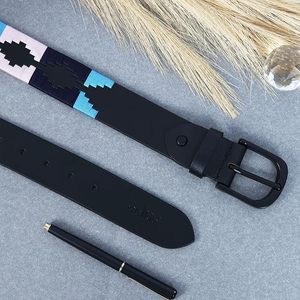 Customize Genuine Leather Sam Browne Black Polo <b>Belt</b> with Alloy Silver Plated Buckle Waterproof Cow Hide - Product Image 6