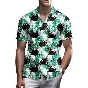 Camisa Aloha de punto con estampado neón hawaiano divertido para hombre, transpirable, con botones, 100% poliéster, manga corta, para verano, con estampado brillante. - Product Image 6