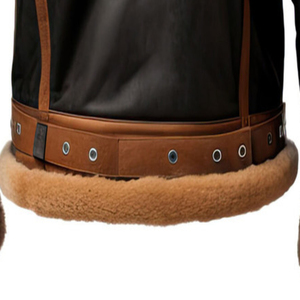 Custom <b>Men</b> Brown and Black <b>Shearling</b> Leather Biker <b>Jacket</b> Faux Fur Collar Winter <b>Jacket</b> Warm Premium Motorcycle Outerwear Style - Product Image 4