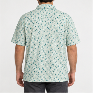 Camisa Polo Trackstar para Hombre, Color Verde Menta, Estampado de Hojas Abstractas, Manga Corta, Cuello con Botones, Camisa Casual de Golf, Logotipo Personalizado - Product Image 3