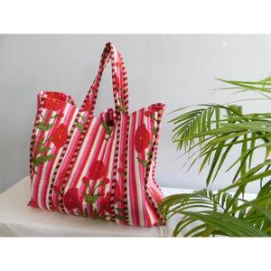 Handmade Cotton Block Printed <b>Boho</b> Summer Autumn Spring Beach Quilted Tote <b>Bag</b> Open Closure Reusable Women's Carry Shopping <b>Bag</b> - Product Image 5