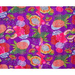 Edredón Kantha de Algodón Orgánico Hecho a Mano, Tamaño Queen, Reversible, para Todas las Estaciones, Decoración Vintage para el Hogar, Ropa de Cama con Estampado a Bloque - Product Image 1