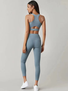 Ensemble de vêtements de sport respirants en dentelle de couleur personnalisée, sans couture, soutien-gorge de sport, leggings de yoga, ensemble de gym pour femmes - Product Image 4