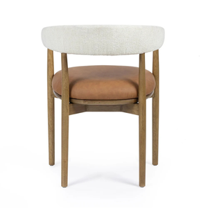 Chaise de salle à manger moderne en bois avec assise en cuir et dossier rembourré, design mid-century, mobilier pour la maison - Product Image 5