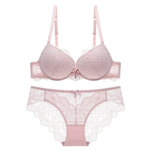 Hot Selling Women <b>Sexy</b> Lace Padded Push-Up Underwire <b>Bra</b> Removable Pads Seamless Bikini Panty Floral Embroidery Breathable - Product Image 3