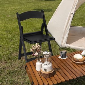 4 Pack sedie pieghevoli nere interamente in plastica sedili imbottiti leggeri impilabili sedie da esterno per cene in giardino - Product Image 2