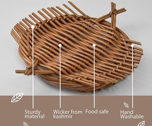 Handmade Wicker Appetizer Tray for Serving Snacks Fruits Bread Tea Coffee <b>Table</b> Kitchen Dining Home Decor <b>Basket</b> - Product Image 4