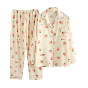 Conjunto de Pijama de Manga Larga 100% Algodón para Mujer, Estampado, Transpirable, Informal, con Botones, Tejido de Alta Calidad - Product Image 2