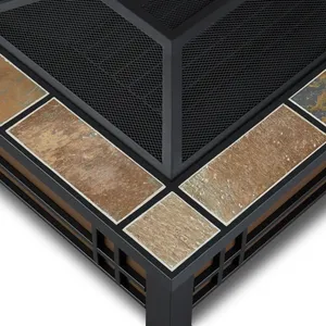 Stone Outdoor Fire Pit Table with Log Grate Spark Screen Cover and Poker 43.75 In Rustic Design for Patio Backyard - Product Image 3