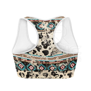 Soutien-gorge de sport pour femme à imprimé graphique abstrait tendance, sublimation, maintien renforcé, élastique, logo personnalisé, vêtements de sport - Product Image 4
