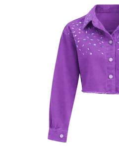 Chaqueta Vaquera Corta Morada Personalizada para Mujer con Cierre de Botones Frontales con Pedrería, Manga Larga, Estilo Urbano - Product Image 5