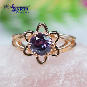 Bague de fiançailles et de mariage élégante en argent sterling 925 avec halo floral et pierre précieuse Alexandrite violette, bijou raffiné, cadeau pour femme - Product Image 3