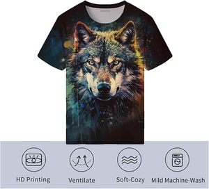 Camiseta de Manga Corta para Hombre con Estampado de Lobo, Cuello Redondo, Corte Holgado, Estilo Urbano, Ecológica, Impresión HD, Tejido Transpirable - Product Image 1