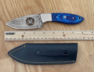 Cuchillo de caza/para desollar hecho a mano con hoja de acero de Damasco de 3 mm, mango de madera, funda de cuero, calidad DIY, OEM disponible - Product Image 6