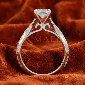 Radiant Cut Diamond <b>Split</b> Shank <b>Ring</b> in Sterling Silver Premium <b>Split</b> Shank Engagement <b>Ring</b> in Silver - Product Image 2