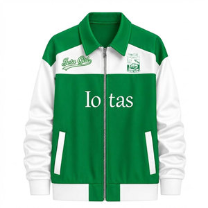 Chaqueta Universitaria Iota Phi Lambda Sorority Iota Girl, Blanca con Parches Verdes Bordados, Diseño Color Block, Cierre Frontal con Cremallera, Chaqueta de Béisbol para Mujer - Product Image 1
