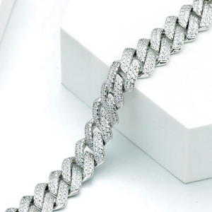 Pulsera de Cadena de Plata 925 con Baño de Rodio para Hombre, con Diamantes Redondos de Corte Brillante y Micropavé, para Uso Diario - Product Image 3