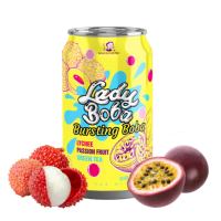 Madam Hong 320ml Té de Burbujas de Frutas Mixtas con Sabores de Melocotón y Fresa, Ingredientes de Tapioca Popping Boba, Lata Enlatada TW