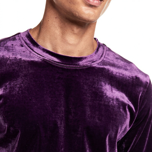 T-shirt en velours à manches longues personnalisé pour homme, col rond, vêtement décontracté, t-shirts en velours tricoté pour homme, t-shirts en velours légers pour homme - Product Image 4