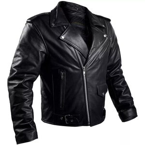 Men's Black Cowhide Leather Motorcycle Jacket Slim Fit Turn-down Collar Zipper Closure Regular Sleeve Autumn Wear - Product Image 5