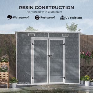 Casetta da Giardino 8FT X 4FT Grigia con Porte Lucchettabili, Finestre e Ventilazione, per Cortile, Patio, Prato - Resistente Struttura in PP Effetto Legno - Product Image 4