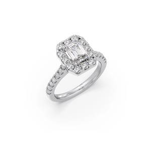<b>Emerald</b> Cut Halo Luxury Engagement <b>Ring</b> Moissanite Wedding Band <b>Silver</b> Plated Gift Anniversary Jewelry for Women - Product Image 3
