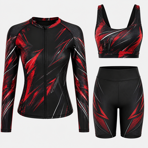 Ensemble Rash Guard MMA personnalisé pour femme, noir et rouge, haut de compression à manches longues, soutien-gorge, short, vêtements de combat Jiu Jitsu - Product Image 2