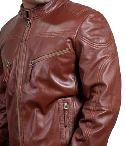 Genuine High Quality Vintage Windproof Breathable Stylish Stand Collar Varsity Leather Jacket Digital Printed Pattern <b>Men</b> - Product Image 4
