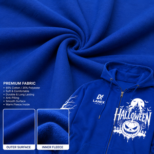 Custom Halloween Zipper Hoodie Unisex Heavyweight Fleece Hooded Jacket Featuring Vintage Ghost <b>Pumpkin</b> <b>Skeleton</b> Artwork OEM ODM - Product Image 5