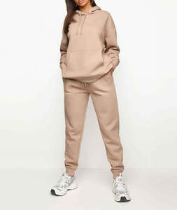 <b>Women</b> Solid Color Hooded Sweatshirt and <b>Jogger</b> <b>Set</b> Full Length Loose Fit Casual Tracksuit with Side Pockets Tracksuit - Product Image 1