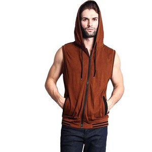 Sudadera con Capucha y Cierre de Cremallera sin Mangas para Hombre, Color Sólido, Felpa Francesa, Corte Informal, para Otoño - Product Image 5
