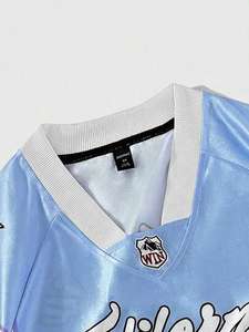 Camiseta de Fútbol Americano Oversize Azul Cielo 2026 para Hombre, Transpirable, de Poliéster, Estilo Urbano, Deportiva, Retro Vintage - Product Image 5