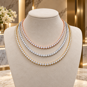 Collier tennis raffiné en diamants naturels de 18 pouces |   Bijoux fins en or 9 carats, 0,10 carat, 3 mm, taille brillant, qualité HI VS/SI, certifiés IGI - Product Image 3