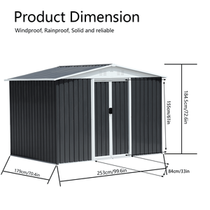 Abri de jardin 8x6 pieds avec porte coulissante, structure en alliage d'aluminium gris foncé et toit en pente – Produit de rangement et abri - Product Image 3