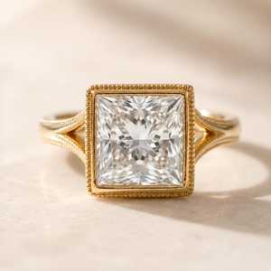 Bague Art Déco 3.00CT VS1 en diamant taille princesse à double sangle, cultivé en laboratoire, en or massif 18 carats, bijoux vintage raffinés pour femme, idéal pour les soirées - Product Image 1