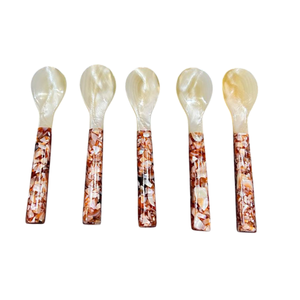Natural Sea Shell Caviar Spoon Fish Flower Art Long Handle <b>Mirror</b> Polished Finish Custom Branding Engraveable Storage - Product Image 1