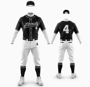 Ensemble uniforme de baseball de Miami 100 % polyester, maillot à manches longues avec impression en twill pour hommes - Product Image 1
