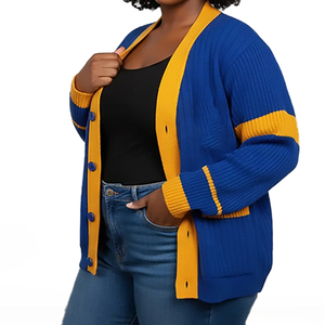 Nouveau cardigan en coton torsadé pour femmes avec logo personnalisé SGRho, longueur mi-longue, boutonné, pour université et sororité, vente en gros OEM ODM - Product Image 3