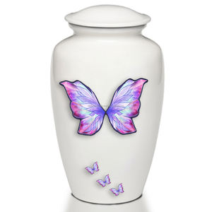 Urne funéraire en laiton en métal blanc brillant de conception de papillon de mémorial funéraire adulte classique moderne pour les cendres humaines - Product Image 3