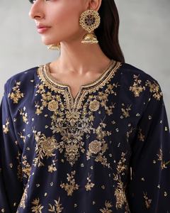 WS-PLD-601 Chemise Courte en Viscose Brodé Premium et Pantalon Qlot pour Femme, Style Soirée, Toutes Saisons, Infroissable WS INTERNATIONAL - Product Image 2