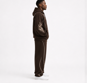 Custom Logo Piping Pullover Hoodie Tracksuit <b>Set</b> Men Oversized Heavyweight Fleece Hoodie and Sweatpants Two Piece Suit - Product Image 3