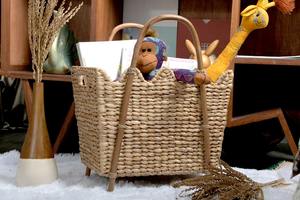 Water hyacinth basket with <b>rattan</b> handle and seashell rim Handmade <b>Storage</b> Basket Wholesale eco-friendly Made in Vietnam - Product Image 5