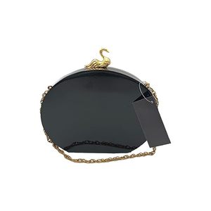 Women's Clutches Resin Clutch Oval <b>Box</b> Clutch with Crystal Work Bridal Handbag with Sling Chain & Buckle Charm (Black) - Product Image 4