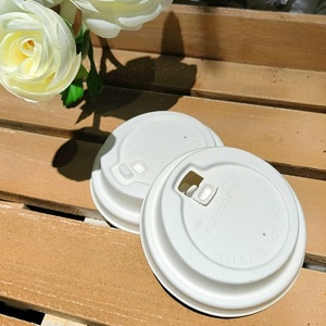 Lightweight Convenient <b>100ml</b> Bagasse 80mm Disposable Paper Coffee <b>Cup</b> Lids Microwave Safe Easy Open End Smooth Closure Beverage - Product Image 4