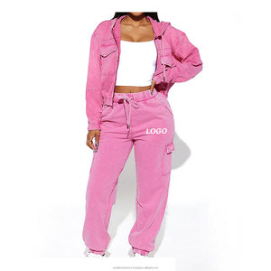 Conjunto de chándal de rizo francés de algodón de alta calidad para mujer, pantalones de chándal desgastados con lavado ácido Vintage, Sudadera con capucha, estilo con botones bordados - Product Image 4