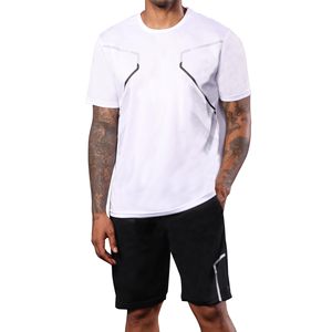 Men's Athletic <b>Shirt</b> and Shorts Set 100% Polyester Set Zipper Pockets Quick Dry Gym Clothes Workout Running Summer Casual Outfit - Product Image 1