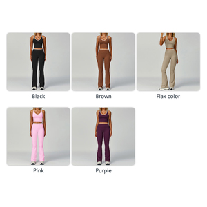 Women's Seamless Breathable V-Neck Adjustable Strap High-Waisted Crop <b>Top</b> Leggings 2-Piece Yoga Activewear Set Polyester/Cotton - Product Image 1