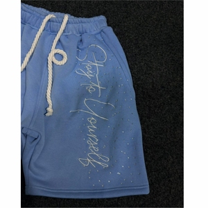 Shorts en coton vintage délavé au soleil pour homme, broderie brute, style streetwear décontracté/fitness, couleur unie, écologique, collection 2026 - Product Image 3