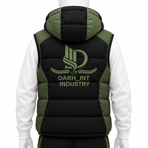 <b>Men's</b> <b>Black</b> Hooded Puffer <b>Vest</b> with Zipper Front and custom cap embroidery Logo - Product Image 2